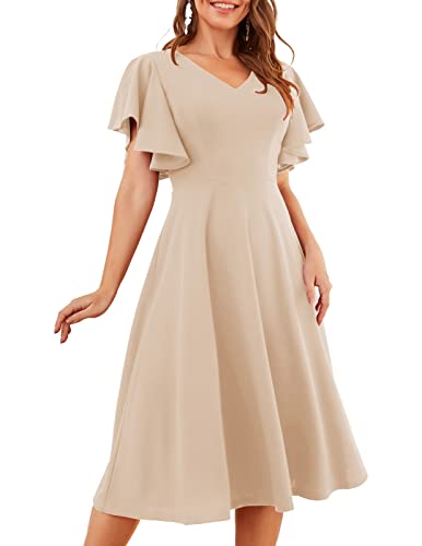 Image of Bridesmay Women's Formal Wedding Guest Dress for Women 2026 Short Sleeve Fit and Flare Tea Party Dresses