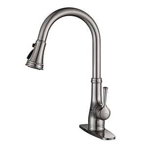 Kitchen faucet wewe single handle stainless steel brushed nickel pull down kitchen sink faucet with pull out sprayer  urban country home decor
