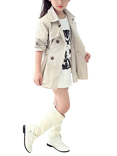 Girls Double Breasted Trench Jacket Mid Length Lapel Spring Fall Trench Coat Outwear