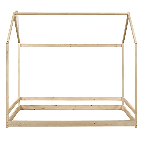 Merax Twin Size Wood House Bed, Wooden Bedframe With Roof For Kids, Teens, Boys Or Girls, Natural #TOP5