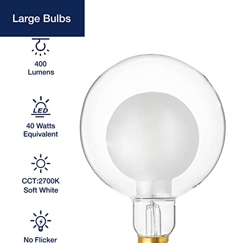 Flsnt G125 Decorative Dimmable Globe Led Edison Bulbs, 2700K Soft White, 7W(40W Equivalent), 400Lm, E26 Medium Base, Cri90, Frosted Glass Finishing #TOP5