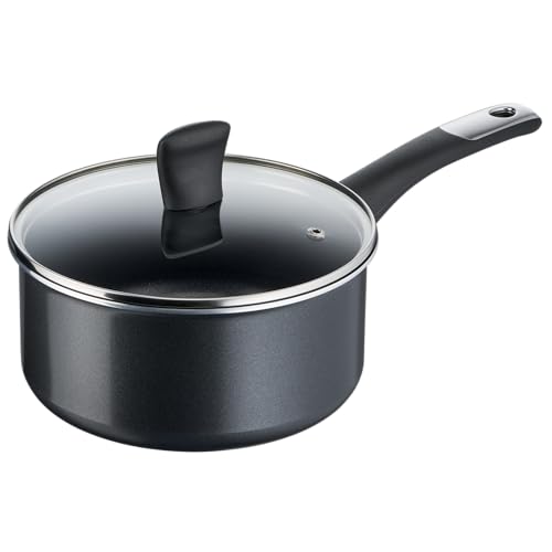 El Mejor Listado de Cazos los 5 mejores. 39 T-fal Cazo de 20 cm con Tapa, Hard Titanium Plus, Con Antiadherente Titanium 2X, Libre de PFOA y Termo señal que te indica el momento perfecto para cocinar, C3822483