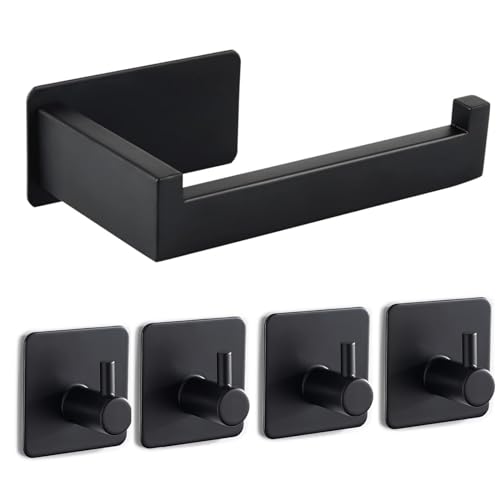 Portarrollos de Papel higiénico sin taladrar, Autoadhesivo, Soporte de Papel higiénico para Inodoro, Soporte de Papel higiénico de Acero Inoxidable, portarrollos de Papel higiénico con 4 Ganchos para