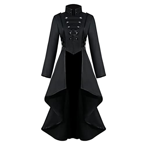ManxiVoo Plus Size Vintage Womens Steampunk Victorian Tailcoat Long Trench Coat Jacket High Low Hem Jacket Top(3X-Large,Black )