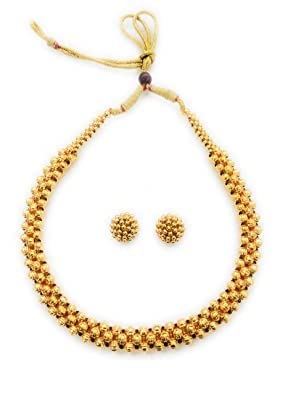 SHREE STORE 24K Gold Plated Alloy Golden White Kolhapuri Thushi Traditional Handmade Jewellery Necklace Set for Women (B0C6H39JJZ) Amazon Price History, Amazon Price Tracker