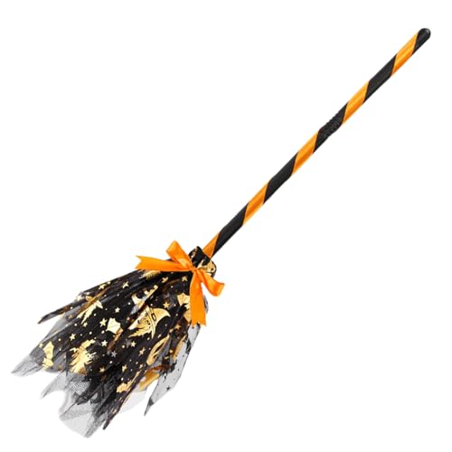 Vassoura de bruxa de plástico de 90 cm, acessório de fantasia de Halloween, suprimentos de festa para decoração de Halloween, suprimentos de disfarces (laranja)