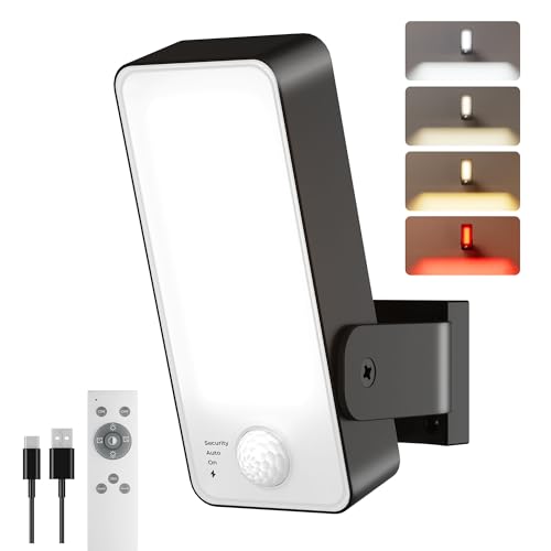 10000mAh Outdoor Light Waterproof for Security 270 Angle & 3 Color Temps Motion Sensor Outdoor Light IP68 Rechargeable Battery Operated Wall Light with Remote for Porch Fence Garden Backyard Garage