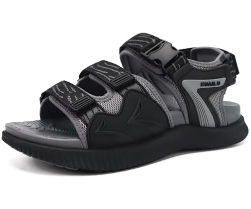 Image of KuaiLu Mens Arch Support Hiking Sandals Orthopedic Athletic Sport Recovery Walking Cushion Sandals Open Toe Summer Beach Travel Sandles Plantar Fasciitis Water Outdoor Sandalias BlackGrey 10.5