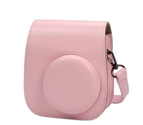 Pocoukate Case for Fujifilm Instax Mini 12, 11, 9, 8, PU Leather Case with Adjustable Shoulder Strap, Universal Cover Precise Hole Design for Mini 12, 11, 9, 8 (Pink)