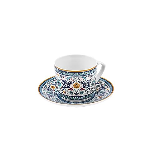 Miniatura 7 de Karaca Beylerbeyi - Juego De 6 Tazas De Café Turco De Porcelana, 12 Piezas, 80 Ml, Color Blanco Y Azul Multicolor