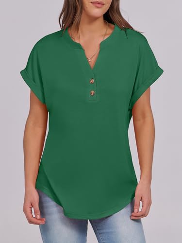 Image of ANRABESS Womens Short Sleeve Henley Tops V Neck Dressy Casual Blouses Summer Trendy Tee Shirts 2026 Vacation Fashion Clothes