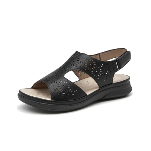ALLOT Women's Comfortable Orthotic Arch Support Sandals Wedge Beach Walking Sandals Adjustable Ankle Strap Open Toe Dressy Summer Shoe