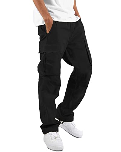 LYRXXX Men\'s Casual Cargo Pants Hiking Pants Workout Joggers Sweatpants for Men,Black,L