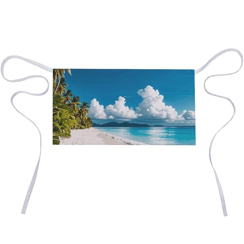 DJUETRUI White Beach Tropical Sea Adjustable for Women Men with Pockets Extra Long Lab Apron Butcher Apron Oxford Cloth Cotton Apron for Kitchen Cooking Baking