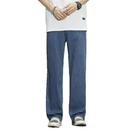 Summer Thin Men's Straight Jeans Lyocell Soft Loose Trousers Classic Denim Casual Pants Male