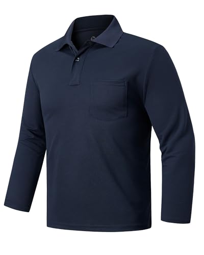 Outdoor Ventures Herren Poloshirt Langarm UPF50+ Sonnenschutz UV Schutz Polohemd Golf Sports T Shirts für Männer Leichtes Atmungsaktiv Poloshirts Casual Polo Tops zum Tennis Dunkelblau L