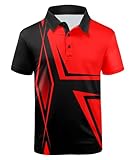 SCODI Mens Golf Shirt Moisture Wicking Performance Sport Short Sleeve Print Golf Polo Shirts for Men Red Black