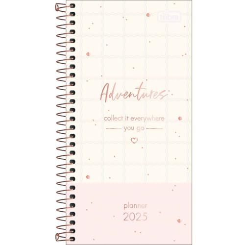 Tilibra - Planner Espiral 11,9 x 24 cm Soho 90 G 2025 - Xadrez e Faixa Rosa Adventures