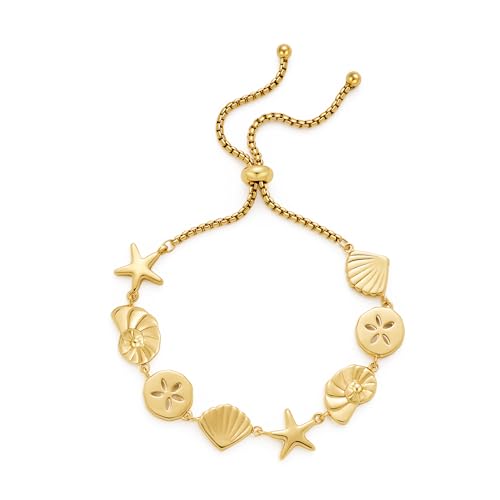 Starfish Shell Charm Bracelet for Women Gold Ocean Pearl Charm Bracelet Adjustable Shell Bracelets Mermaid Jewelry