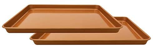 Set Of 2 Nonstick Copper Cookie Sheet And Copper Coating Baking Pan For Cookies 11" X 16" #TOP1