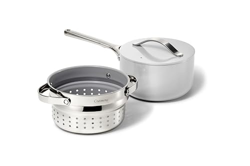 Caraway Sartén antiadherente de cerámica de 3 cuartos con tapa y vaporizador, no tóxica, libre de PTFE y PFOA, apta para horno y compatible con todas las estufas (gas, eléctricas e inducción), color