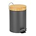 Relaxdays Kosz na śmieci łazienkowy, 3 l, automatyczne opuszczanie, pokrywa bambusowa, wyjmowany kosz wewnętrzny, kosz na pedał, szary, 60% żelazo, 24,5 x 17 x 23 cm