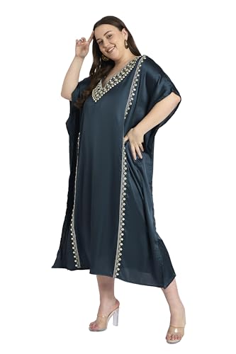 Women Long Kaftan Plus Size Satin Soft Embroidery Swimsuit Cover Up Embroidered Work Caftan Gown Dress for Ladies3