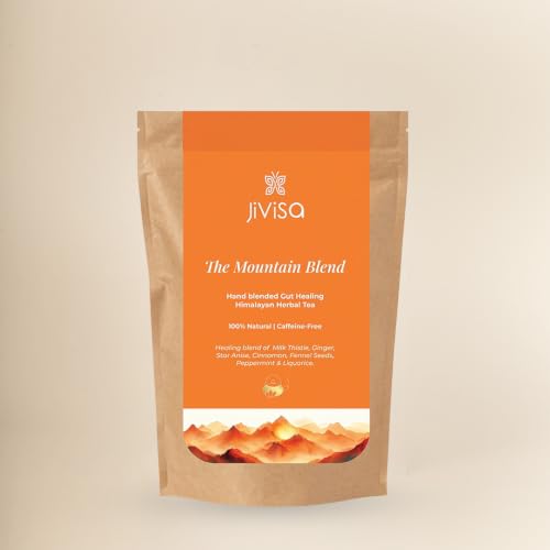 Image of JiViSa Mountain Blend Gut Health Herbal Tea for Digestion & Bloating Relief with Fennel, Ginger, Peppermint, Milk Thistle, Cinnamon, Star Anise & Liquorice | Pouch 50g