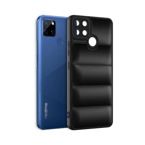 Image of Plus Puffer Case Camera Protection Soft Back Cover for Realme C12 / C25 / C25s / Narzo 20 / Narzo 30A - Black