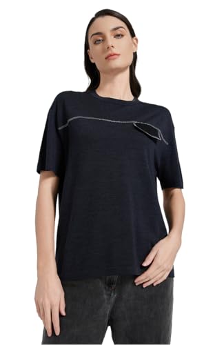 Merino Wool and Silk Short Sleeved Knitted Pullover, Navy Blue, 70% Wool 30% Silk Blend, BC1093 (US, Alpha, Medium, Regular, Regular, Graphite Grey)