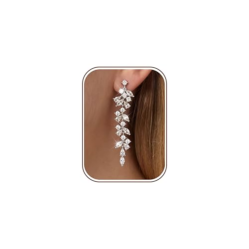 Longues boucles d'oreilles plaquées argent et oxyde de zirconium haut de gamme