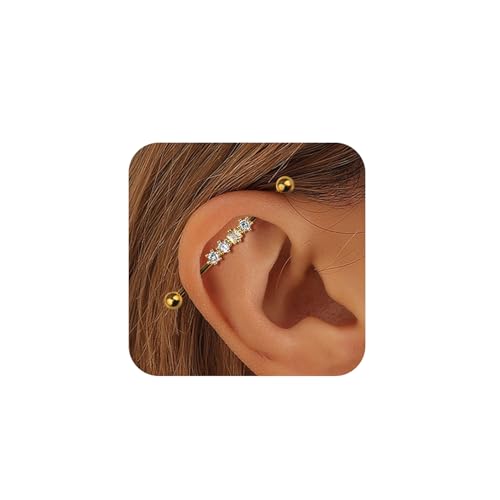 Industrial Bar Piercing Jewelry 14G Industrial Barbell Surgical Steel for Women Men With CZ 14G Curved Barbell External Threaded Piercing Cartilage Earring Vertical Labret Accents Body Piercing Jewelry 1 1/2 Inch 38mm