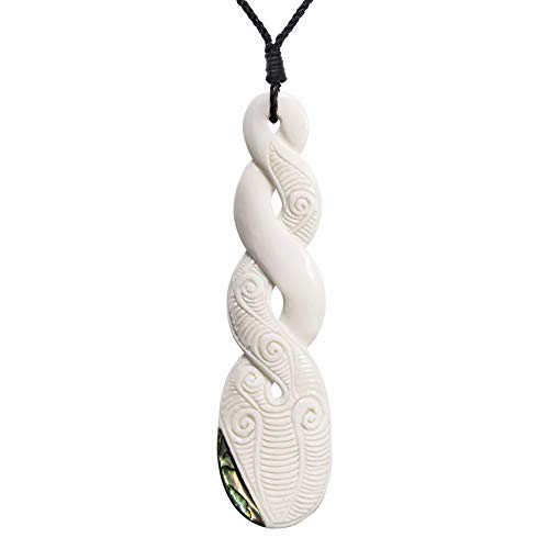 81stgeneration Women's Men's Huge Hand Carved Bone Maori Triple Pikorua Paua Shell Pendant Necklace