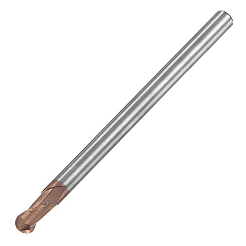 Image of uxcell Ball Nose End Mill 2mm Tip Radius Solid Carbide AlTiSin Coated CNC Router Bits 2 Flute Spiral Milling Cutter HRC55 with 4mm Shank 100mm (4-inch) Length