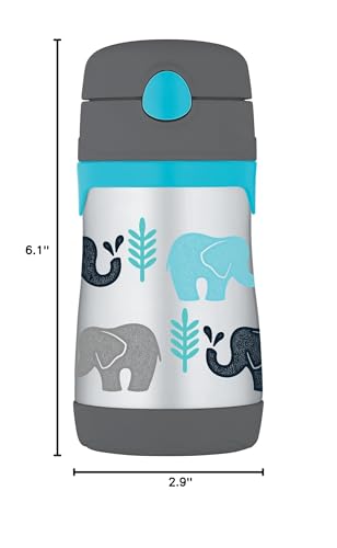 Image of Thermos Baby 10 oz. Stainless Steel Bottle with pop-up straw, Elephants