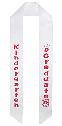 GraduationMall White Satin Kindergarten Graduation Sash with Printed Bear for Kids in Red
