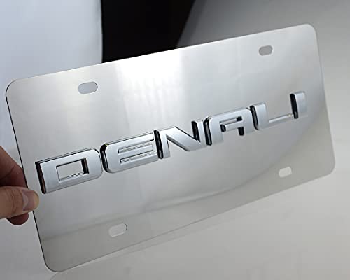 1 X Denali 3D Nameplate Emblem Mirror Chrome Stainless Steel License Plate Replacement for Denali (Silver)