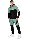 BRAND KRUZE Mens Tracksuit Set Casual Long Sleeve Waterproof Hooded Jacket and Cargo Elasticated Waist Trouser Pants KZMS177_SUIT BLK/SAGE M