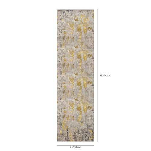 vivorug Runner Rug 2'x8' Machine Washable Non-Slip Runners for Hallways Kitchen Entryway Laundry Room Modern Abstract Carpet Hallway Runner Grey/Mustard