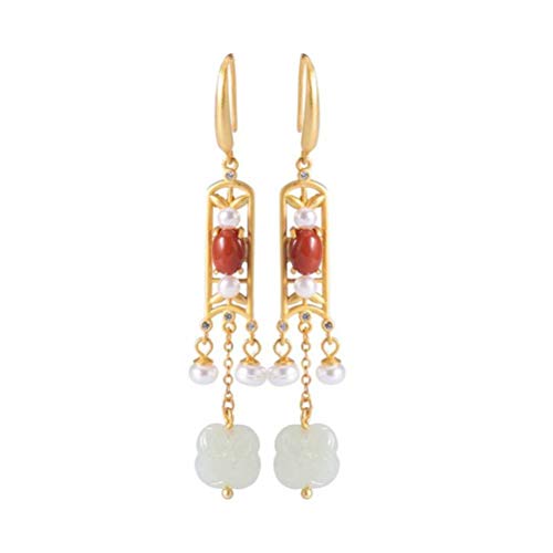 Boucles d'oreilles de Chinois néphrite pour un style ethnique rétro au quotidien