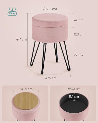 Miniatura 3 de Songmics Puff Almacenaje, Baul Almacenaje, Banco Almacenaje Redondo, Taburete De Tocador, 39 X 44,1 Cm, 4 Patas De Metal, Asiento Acolchado, Rosa Jalea Lom002r01