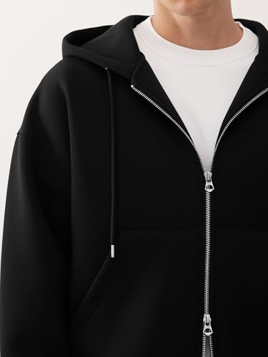 Maniac Store Maniac Men's Solid Black Cotton Fleece Hooded Sweatshirt - Image 3