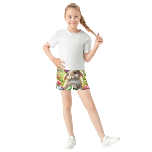 Girls Athletic Lounge Shorts Spring Bunny Flower Crown Floral Print Comfy Youth Pajama Summer Clothes, X-Small2