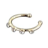 Qiaoying Gold Thin Four Diamond Clear Crystal Nose Ring Stud Hoop-Sparkly Crystal Nose Ring