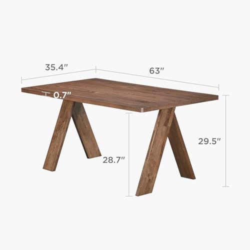 Image of Acanva Farmhouse Rectangular Dining Table for 6 People, Modern Mid-Century Walnut Kitchen Dinner Tables Furniture, Walnut