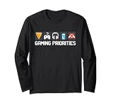 Lustige Spielerprioritäten Pixel Art Videospiel Humor Herren Jungen Langarmshirt