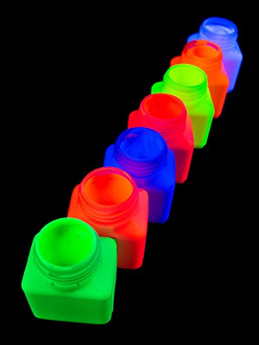 PSYWORK 7 x 100ml Schwarzlicht Dispersionsfarben Neon Gemischt UV-aktiv Neonfarben Leuchtfarben (7-er Pack) DIY Set Kunstmalfarben - 3