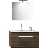  Mueble de baño suspendido Kio con lavabo y espejo 90 cm blanco brillante