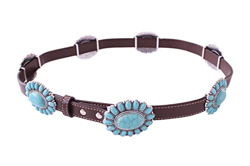 Western Turquoise Flower Metal Concho Leather Belt No.10