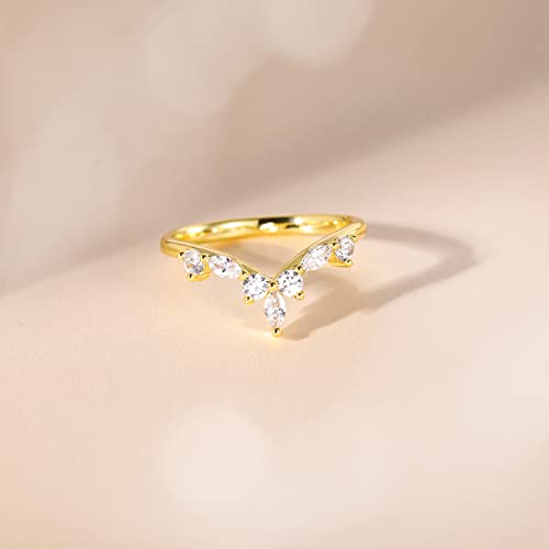 Mameloly Wedding Bands for Women Marquise & Round Shaped Stackable Cubic Zirconia CZ V Shape Curved Engagement Rings for Her Size 3-122